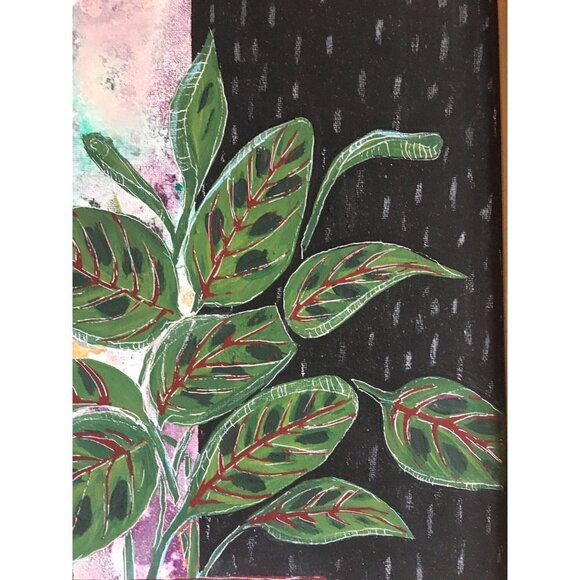 Original Framed Painting of Prayer Plant, Boho Nature Art Christmas  Gift - Picture 4 of 10